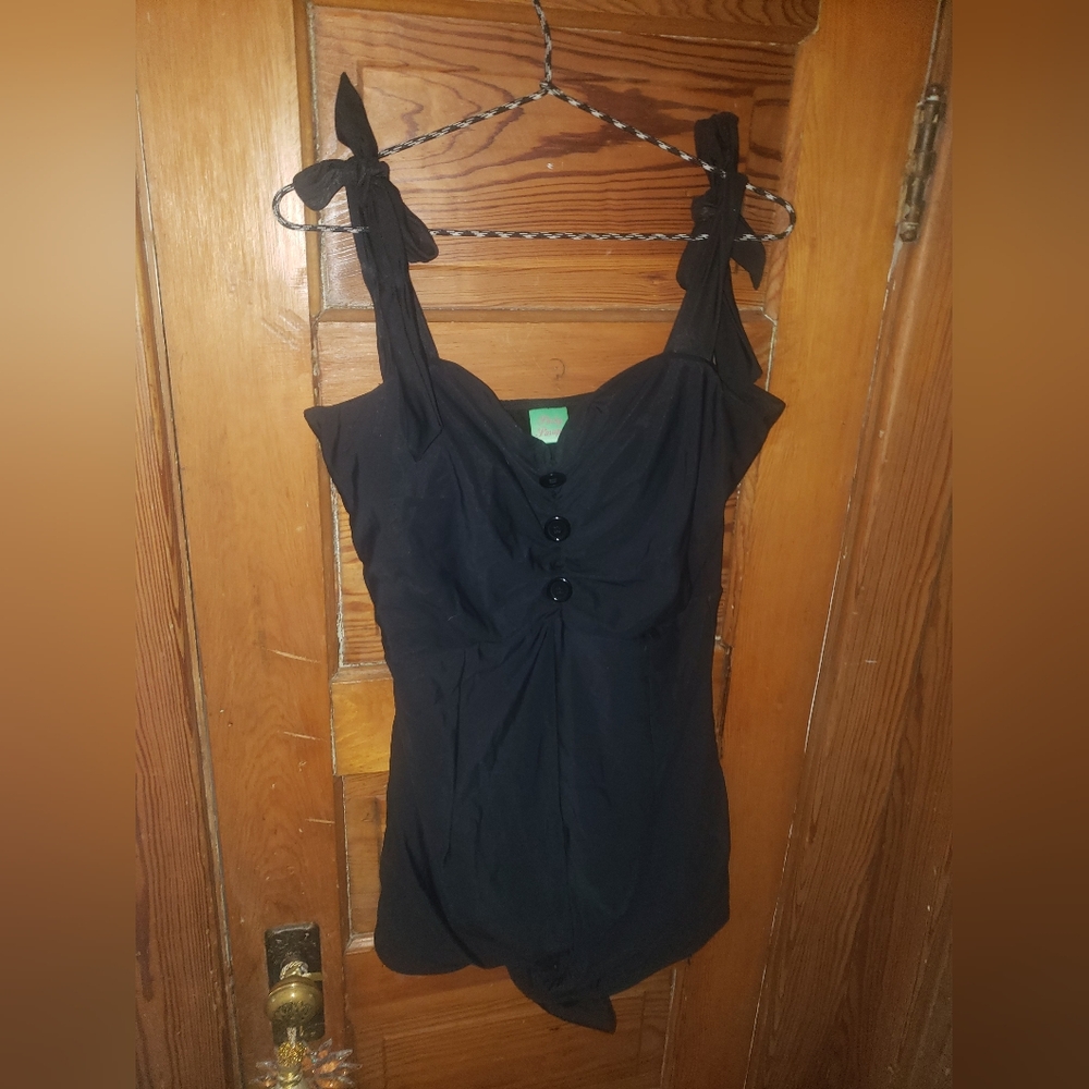 BLACK ADJUSTABLE TIE  STRAP PIN UP SWIM SUIT  VINTAGE SHORTS CUT